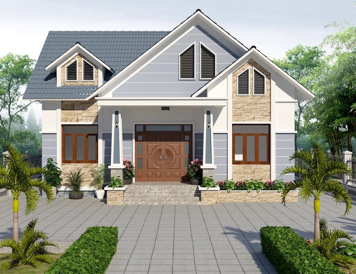 Mẫu nhà mặt tiền 12m, sâu 6m được thiết kế đơn giản vẫn đầy đủ công năng, tiện ích. (Ảnh: Danhgiahanoi)