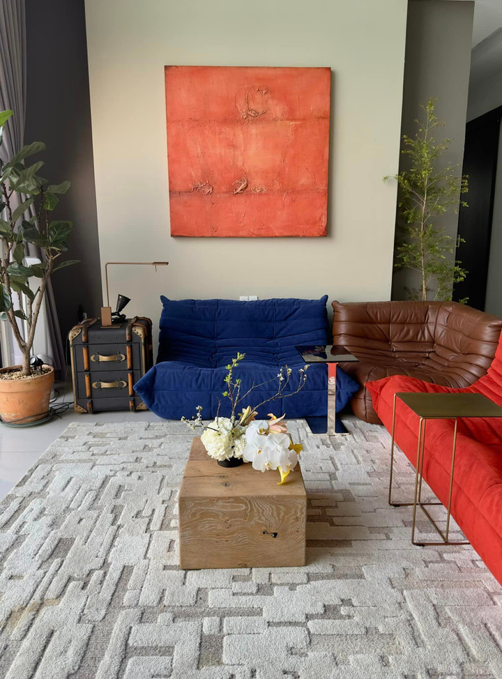 Những chiếc sofa nhiều màu sắc được phối hợp hài hòa tạo nên không gian ấm cúng cho căn phòng.