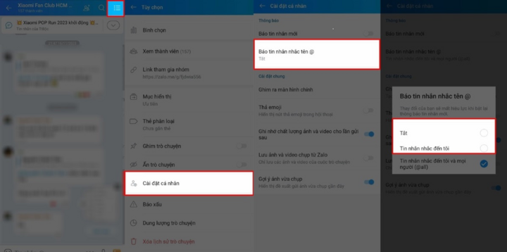 Một trong những cách tắt thông báo all tag trên Zalo.