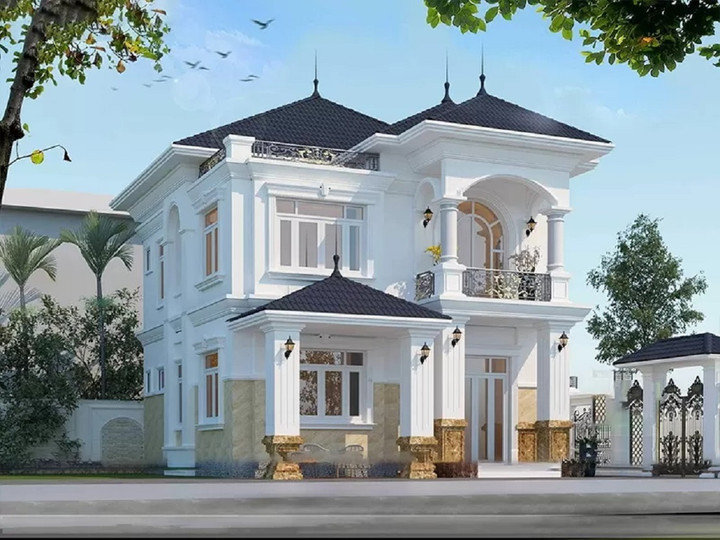 Nhà vườn tân cổ điển 2 tầng được thiết kế tại khu vực nông thôn với diện tích xây dựng hơn 100m2 gồm: 2 tầng, 4 phòng ngủ 2 nhà tắm, bếp nhà ăn. (Ảnh: Vinavic)