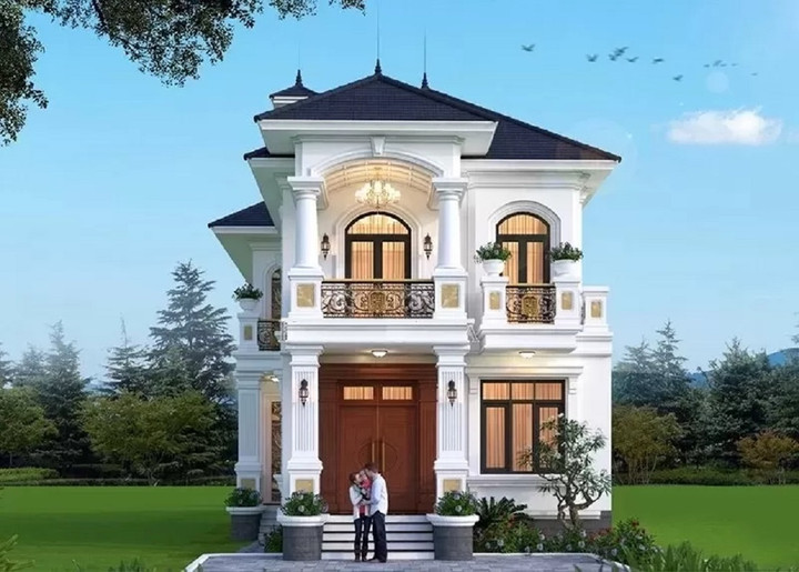 Mẫu biệt thự 2 tầng được thiết kế trên khổ đất rộng rãi làm ngôi nhà trở nên nổi bật với bất cứ ai đi qua. (Ảnh: Vinavic)