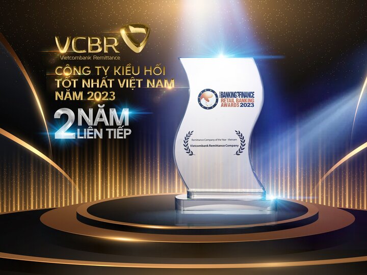 Công ty kiều hối Vietcombank vinh dự 2 năm liên tiếp nhận giải thưởng quốc tế “Công ty kiều hối tốt nhất năm 2023” từ Tạp chí Banking and Finance (Singapore).