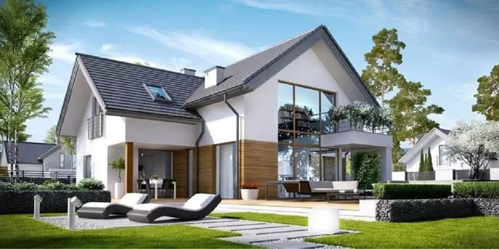 Mẫu biệt thự vườn 1 tỷ được thiết kế đầy đủ công năng, nổi bật với 2 màu trắng - xám. (Ảnh: Vinavic)