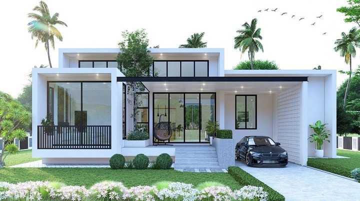 Mẫu nhà ngang 12m, sâu 5m được thiết kế đơn giản với tông màu trắng chủ đạo khiến ngôi nhà trông nổi bật dù diện tích không quá lớn. (Ảnh: Vinavic)