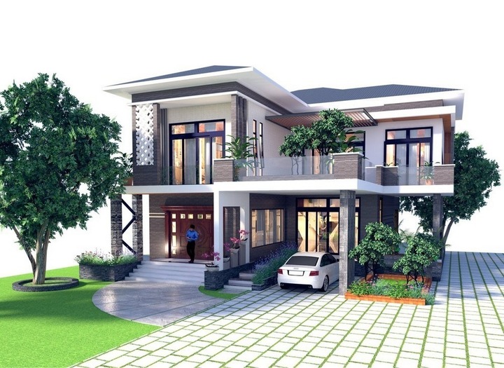Mẫu nhà ngang 12m, sâu 5m được thiết kế hình chữ L với nhiều không gian thoáng. (Ảnh: Vinavic)