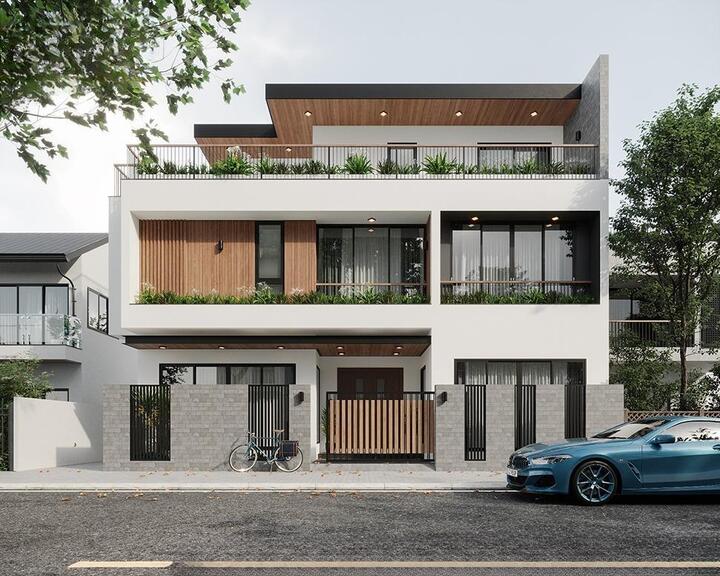 Mẫu nhà 3 tầng được thiết kế hợp lý, hiện đại và sang trọng. Đây là mẫu nhà phù hợp xây dựng khu vực thành thị, được nhiều người yêu thích. (Ảnh: Vinavic)