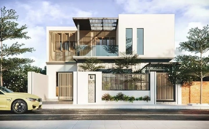 Mẫu nhà phố hiện đại với diện tích ngang 12m, sâu 5m gây ấn tượng ngay từ cái nhìn đầu tiên. (Ảnh: Vinavic)