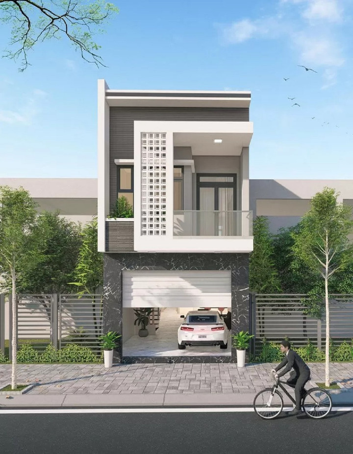 Mẫu nhà 2 tầng được thiết kế đơn giản, hiện đại thích hợp xây dựng khu vực thành thị. (Ảnh: Vinavic)