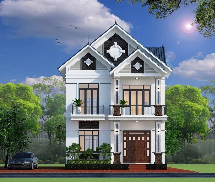 Với thiết kế đơn giản, tông màu trắng đen nổi bật làm mẫu nhà 2 tầng giá 1 tỷ bắt mắt người nhìn. (Ảnh: Vinavic)