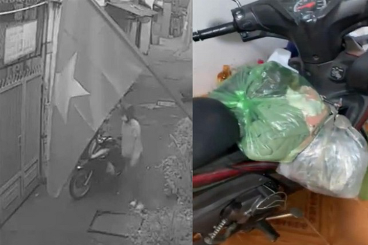 Camera ghi cảnh chị Thống đi làm về phòng trọ (ảnh bên trái) và chiếc xe máy cùng với đồ đạc ở bên trong căn phòng. (Ảnh: A.X)