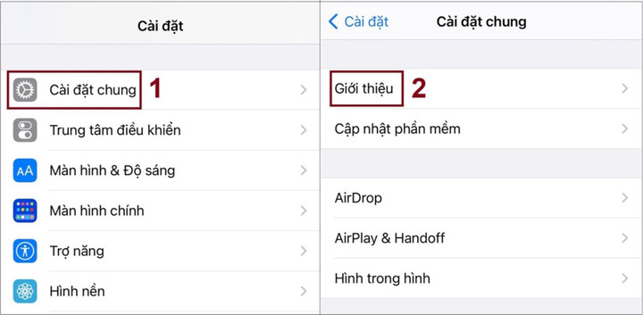 Cài đặt chung > Giới thiệu.