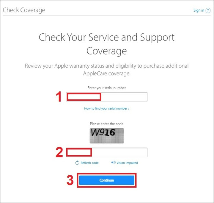 Nhập số IMEI iPhone > Nhập mã code > Chọn Continue.