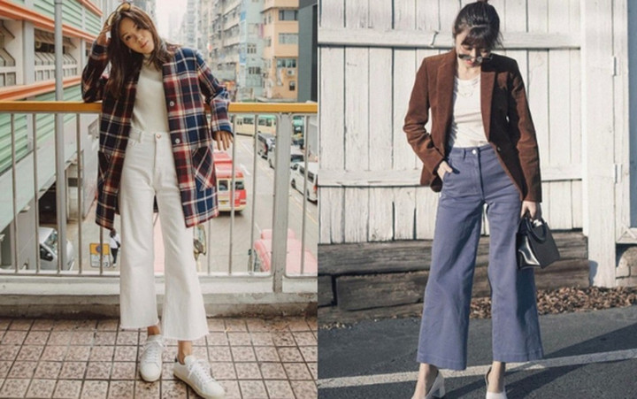 Cần lưu ý chọn áo khoác có độ dài phù hợp với vóc dáng khi diện cùng quần ống rộng.