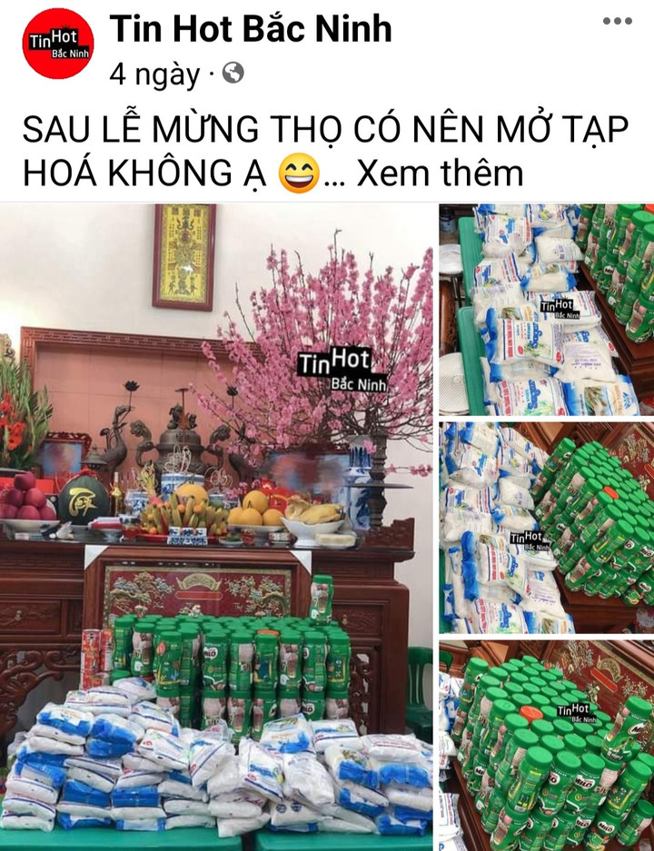 Hình ảnh hài hước được chia sẻ trên mạng xã hội sau lễ mừng thọ của một gia đình ở thị trấn Lim, huyện Tiên Du, tỉnh Bắc Ninh.