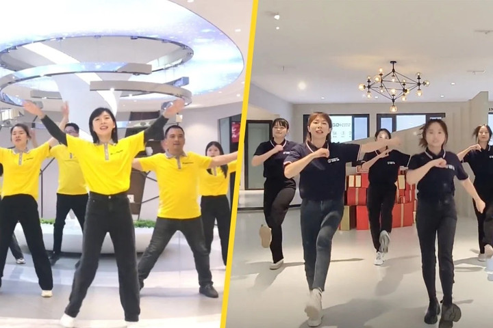 Cảnh các nhân viên bán hàng của Chu được đào tạo bằng chiến lược tẩy não để “không biết xấu hổ”. (Ảnh: SCMP)