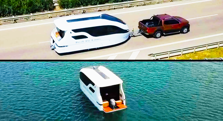 Trên mặt nước, phương tiện chạy hoàn toàn bằng điện. (Ảnh: Sealvans)