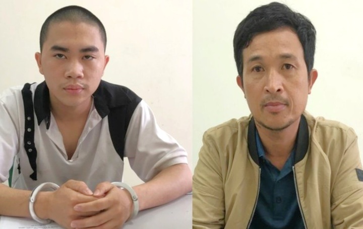 Hai đối tượng Đoàn và Dũng tại cơ quan công an.