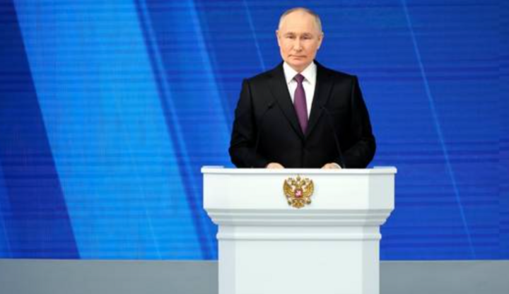 Tổng thống Nga Putin đọc Thông điệp Liên bang tại Gostiny Dvor, trung tâm thủ đô Moskva. (Ảnh: Sputnik)