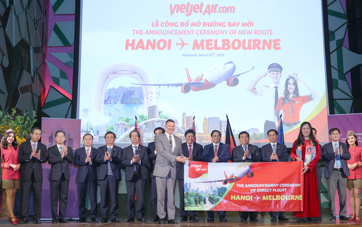 Vietjet công bố đường bay kết nối Hà Nội - Melbourne trước sự chứng kiến của Thủ tướng Phạm Minh Chính.