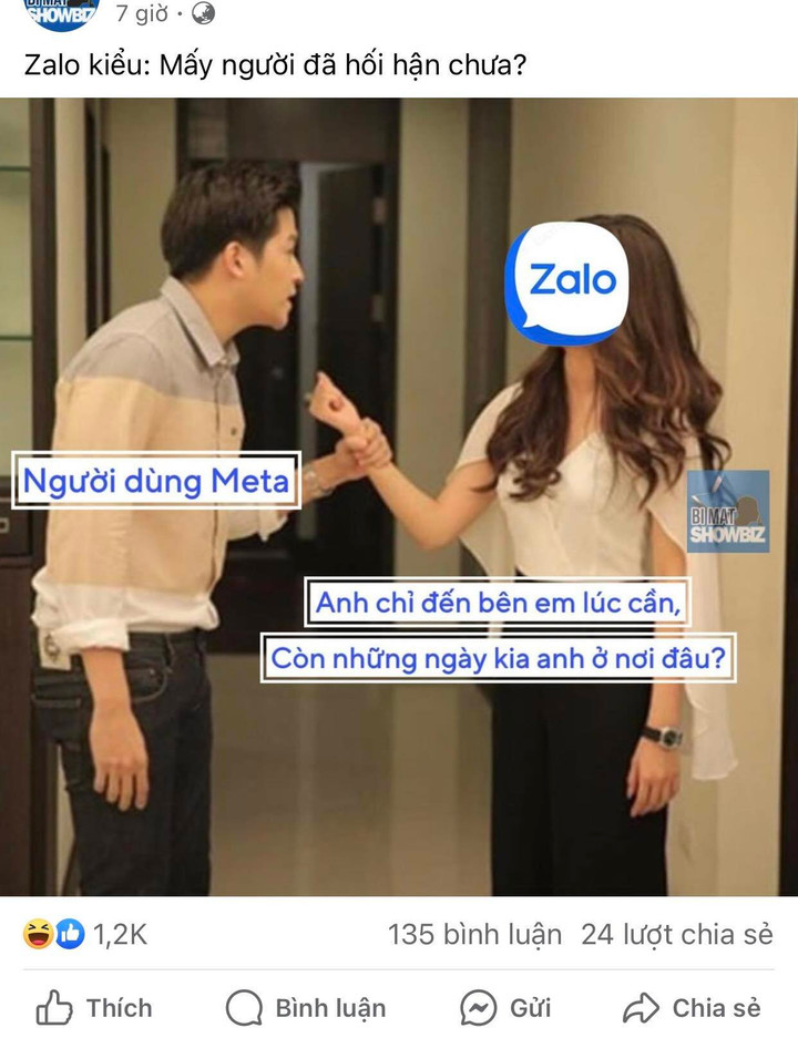 Bức ảnh hài hước mô tả sự cần thiết của Zalo. (Ảnh: Bí mật Showbiz)