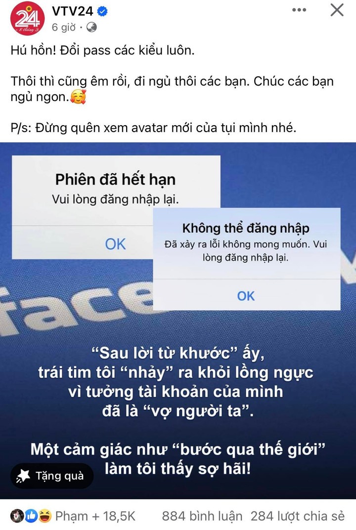 Page VTV24 cũng nhanh chóng bắt trend cập nhật sau sự cố. (Ảnh: VTV24)