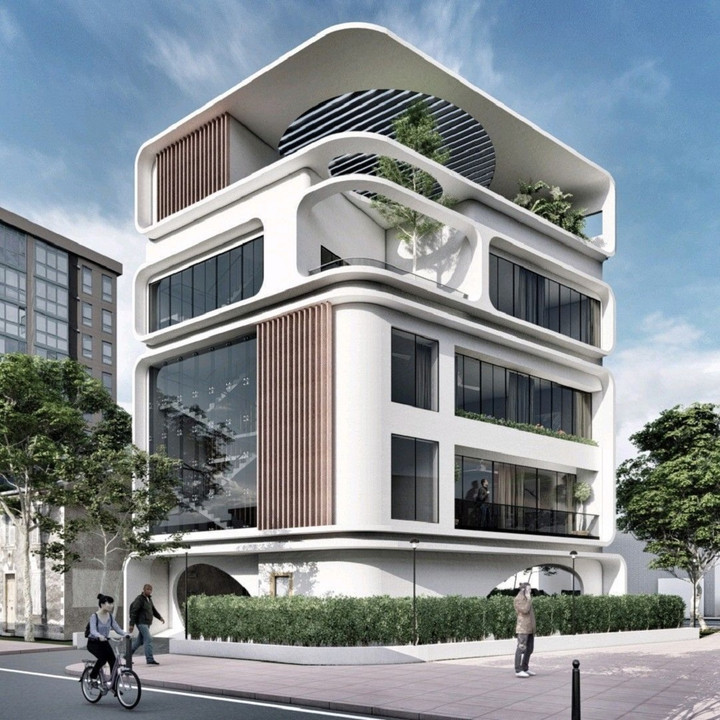 Mẫu nhà 2 mặt tiền có thiết kế độc lạ với màu trắng chủ đạo, nhiều đường bo tròn khiến ngôi nhà trông mềm mại, độc đáo. (Ảnh: noithatzito)