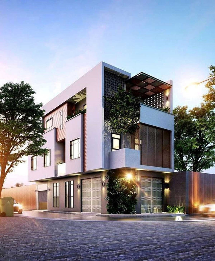 Mẫu nhà 2 mặt tiền được thiết kế tận dụng tối đa các mặt để lấy sáng. (Ảnh: noithatzito)