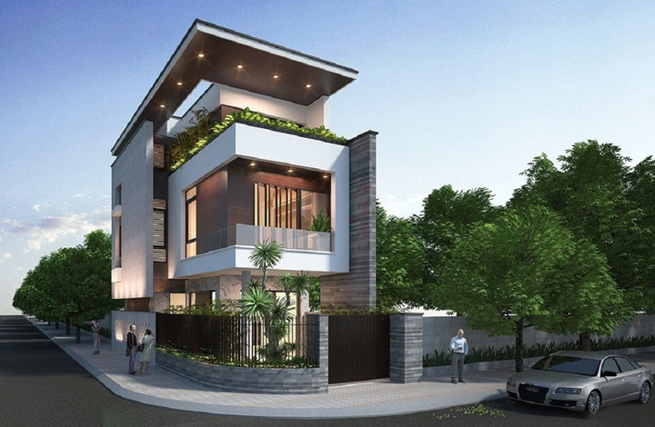 Mẫu nhà 2 mặt tiền được thiết kế đơn giản nhưng hiện đại và tối ưu công năng. (Ảnh: noithatzito)