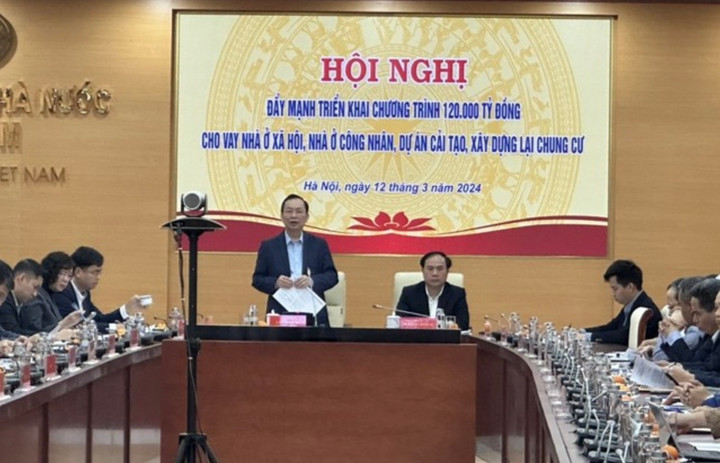 Phó Thống đốc Ngân hàng Nhà nước Đào Minh Tú phát biểu tại hội nghị.