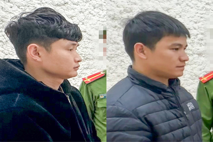 Lò Văn Thành (bên trái) và Lò Văn Lịch tại cơ quan công an. (Ảnh: CACC)