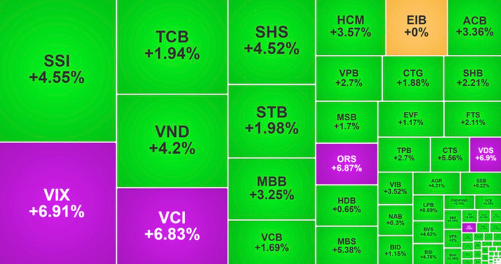 Cổ phiếu nhóm chứng khoán dẫn dắt thị trường đi lên.