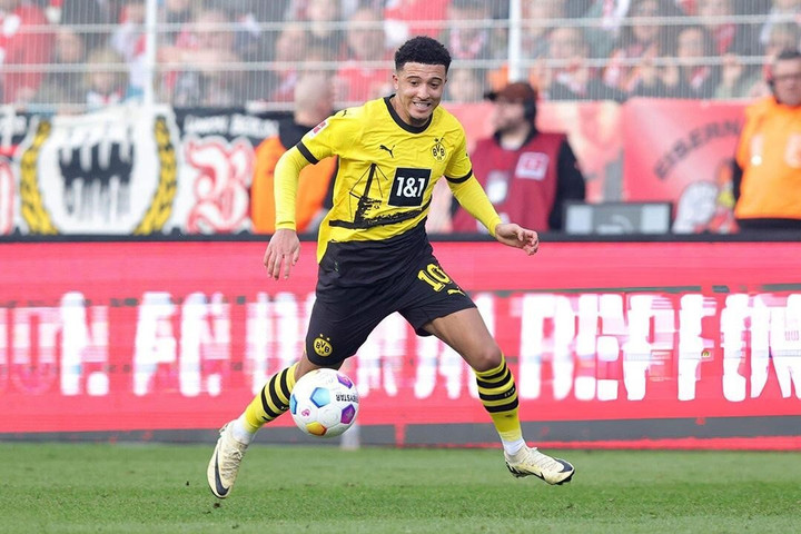 Jadon Sancho vừa ghi bàn thắng đầu tiên kể từ khi trở lại khoác áo Dortmund. (Ảnh Sebastian El-Saqqa - firo sportphotoGetty)