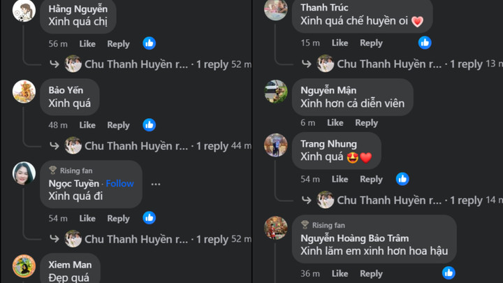 Bên dưới bài đăng, người hâm mộ dành không ít lời khen cho nàng dâu Chu Thanh Huyền