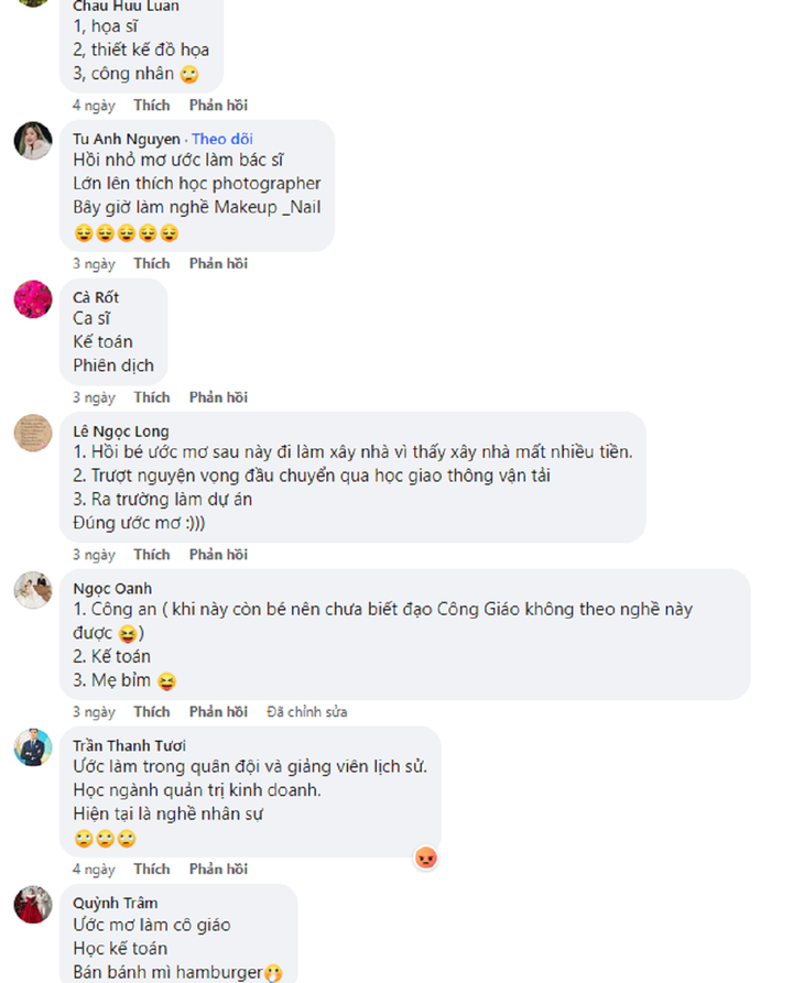 Trend "ước mơ ngày bé và công việc hiện tại" thu hút đông đảo sự quan tâm của dân mạng. (Ảnh chụp màn hình)