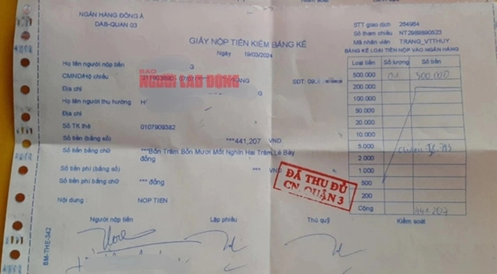 Một chủ thẻ của Ngân hàng Đông Á mở tài khoản từ thời sinh viên, đến ngày 19/3 ra chi nhánh ngân hàng này vẫn bị tính phí gần 450.000 đồng phí SMS Banking, sau đó mới được hủy tài khoản.