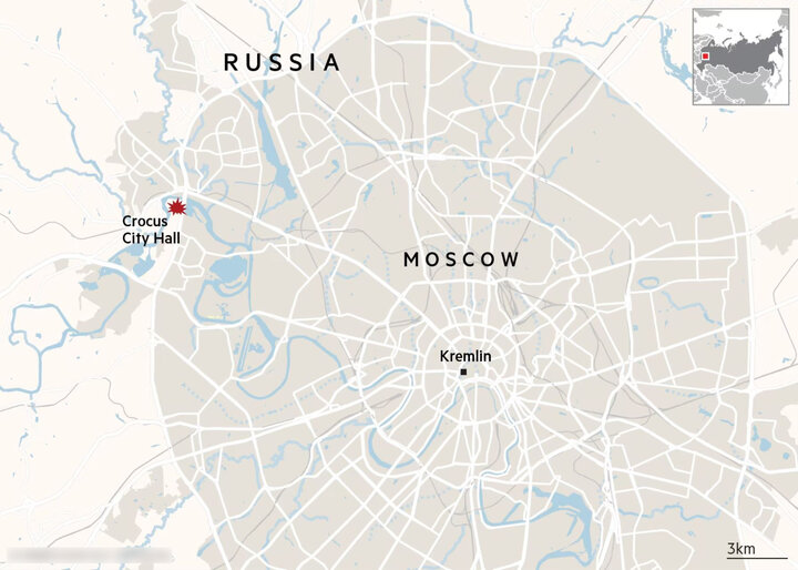 Vị trí trung tâm thương mại Crocus ở ngoại ô Moskva.