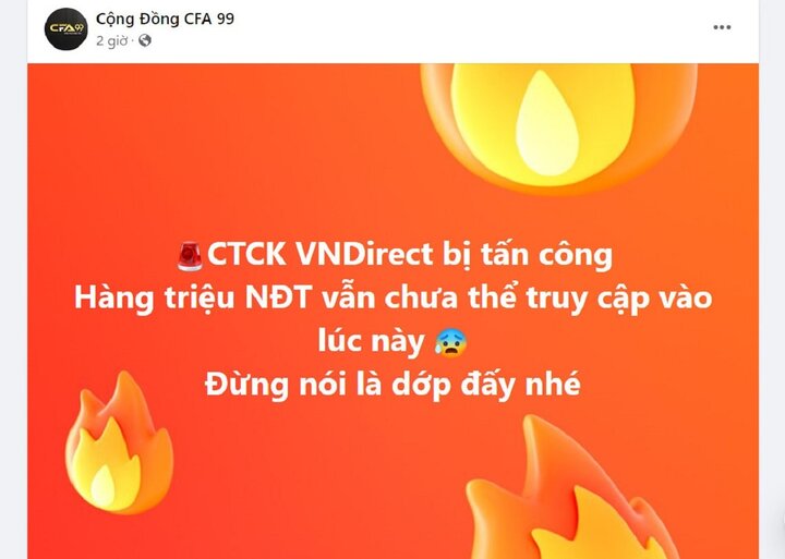 Mạng xã hội xôn xao trước thông tin VNDirect bị tấn công. (Ảnh chụp màn hình)
