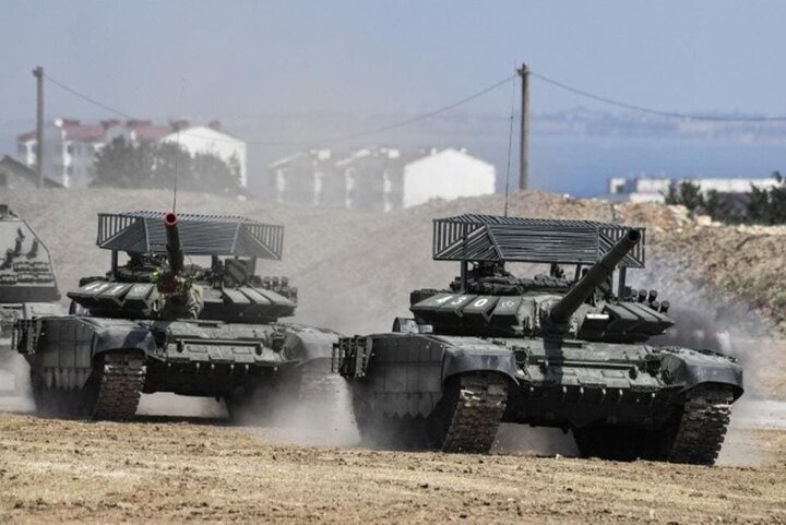 Countermeasure cage on Russian tank.