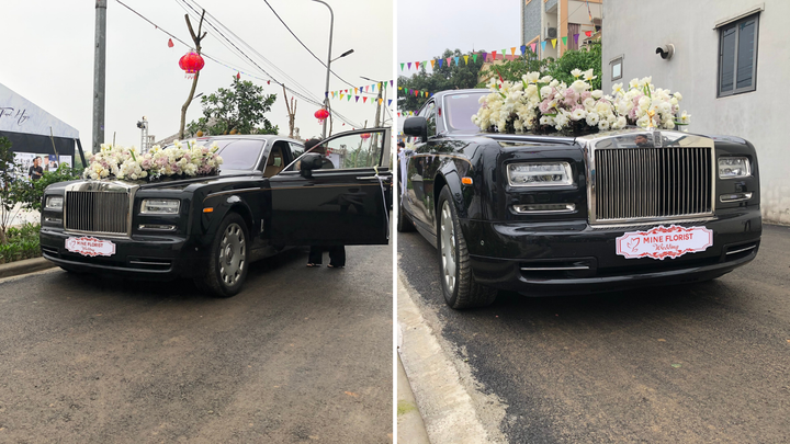 Cận cảnh chiếc siêu xe Rolls-Royce làm xe rước dâu trong đám cưới của Quang Hải - Thanh Huyền (Ảnh: Bảo Ngọc)