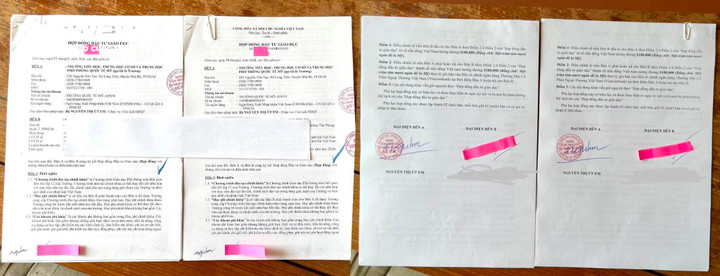 Hợp đồng đóng 360.000 USD của 2 con chị T.T.L theo học tại Trường quốc tế AISVN tại TP.HCM.