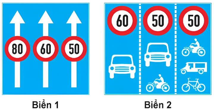 Biển nào báo hiệu xe phải đi đúng làn đường và tuân thủ tốc độ tối đa cho phép? - 1