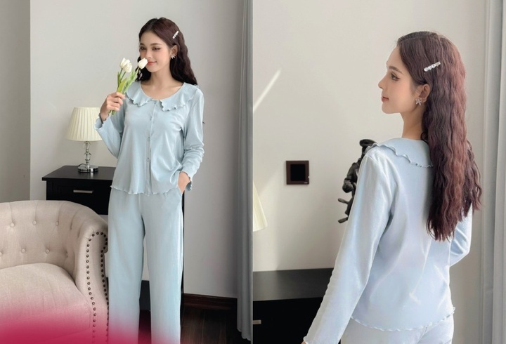 Mẫu đồ bộ vải thun trơn màu không chỉ sang trọng, trẻ trung mà còn tôn lên nét đẹp nhẹ nhàng, nữ tính cho các quý cô.