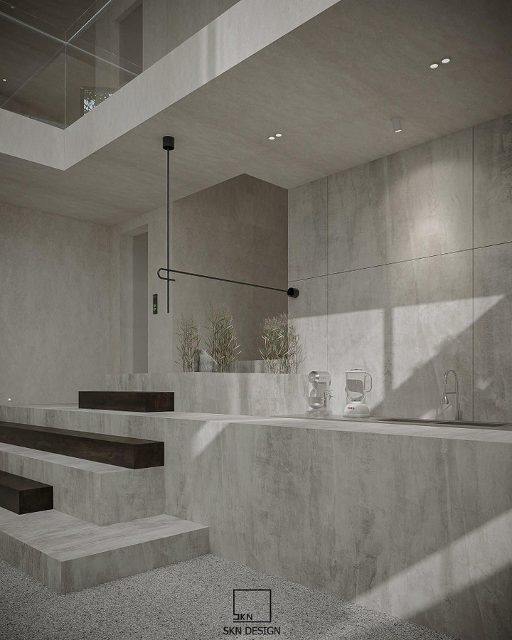 Căn bếp của biệt thự cũng được thiết kế theo phong cách tối giản với điểm nhấn là ánh sáng tự nhiên giúp không gian sinh động, hài hòa hơn.