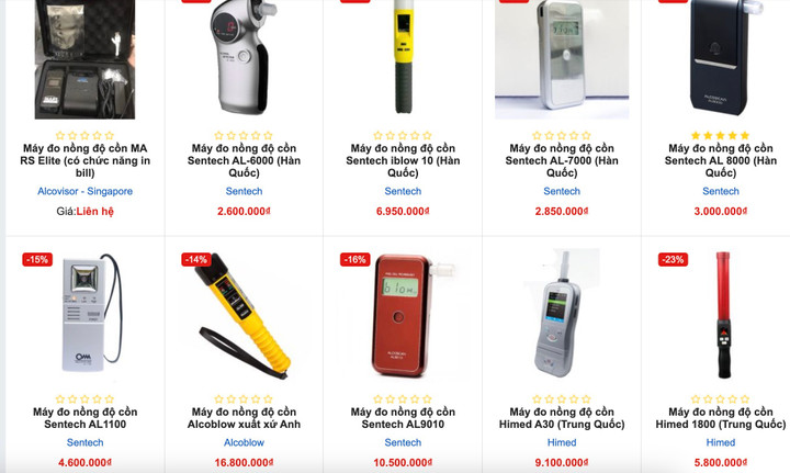 Máy đo nồng độ cồn được một siêu thị ở Hà Nội chào bán lên đến 16,8 triệu đồng nhưng không ai đảm bảo độ chính xác tuyệt đối. (Ảnh chụp màn hình)