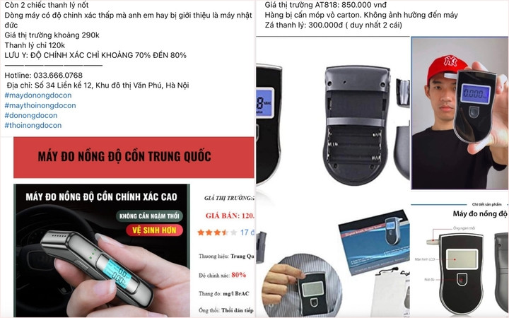 Máy đo nồng độ cồn được chào bán tràn lan trên mạng xã hội. (Ảnh chụp màn hình)