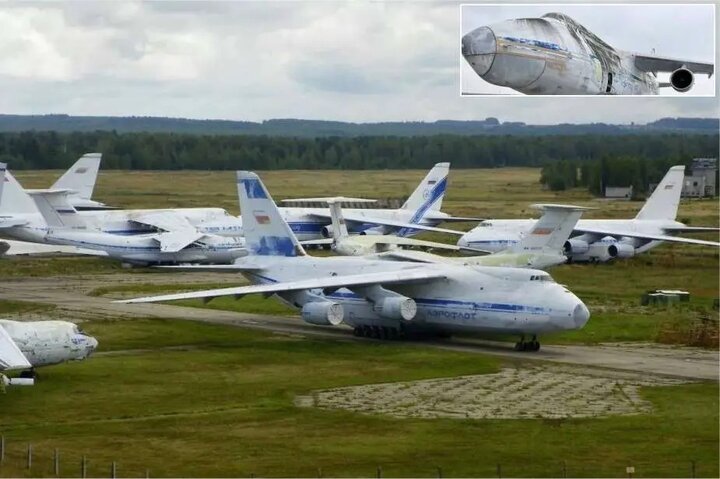 Russian An-124s are stored outdoors.