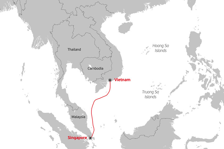 Sơ đồ tuyến cáp biển Vietnam - Singapore Cable System (VTS). (Ảnh: Viettel Solutions)