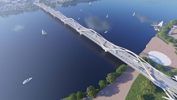 Phương án thiết kế cầu Trần Hưng Đạo bắc qua sông Hồng. (Ảnh: Ban Quản lý dự án giao thông Hà Nội)