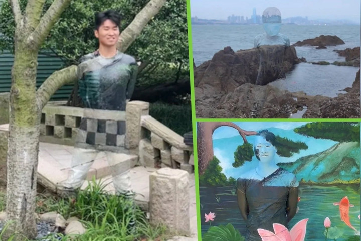 Những tác phẩm mà anh Vương gần như "tàng hình" trong ảnh. (Ảnh: SMCP)