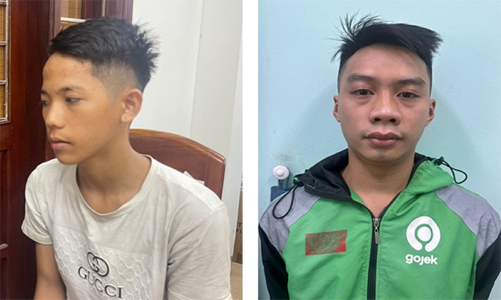 Lê Hồng Chiến và Nguyễn Phan Mạnh Hưng tại cơ quan điều tra. (Ảnh: Báo Bình Định)